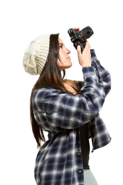 Photographer aims upward to take a photo — Stock Photo, Image