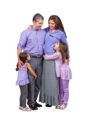 Loving happy mom and dad stare at their daughters clipart