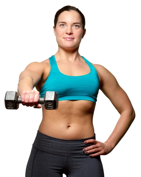 Vrouwelijke exercies met vrije gewichten — Stockfoto