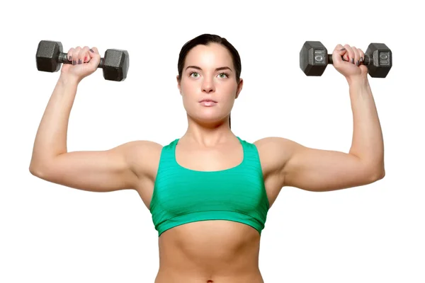 Ejercicios femeninos con pesas libres — Foto de Stock