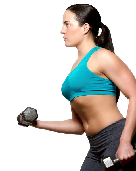 Female exercies with free weights — Stock Photo, Image