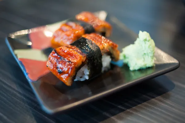 Unagi suşi set Japonya yılanbalığı yakın çekim — Stok fotoğraf