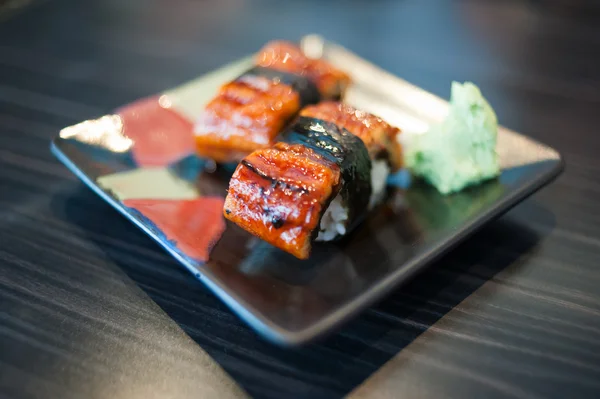 Close up de Unagi Sushi Set Japão enguia — Fotografia de Stock