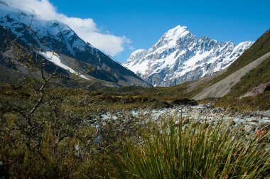 Cook Dağı Ulusal Parkı, Güney Adası, Yeni Zelanda 'daki güzel manzara ve buzullar