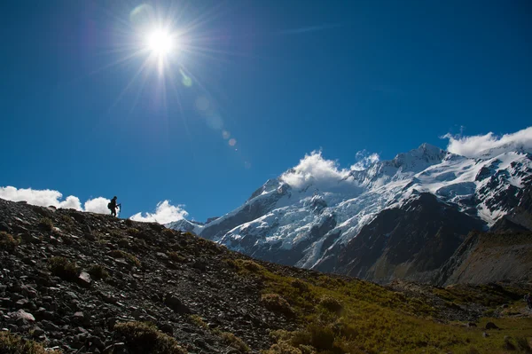 Piękny widok i lodowiec w Parku Narodowym Mount Cook, Wyspa Południowa, Nowa Zelandia — Zdjęcie stockowe