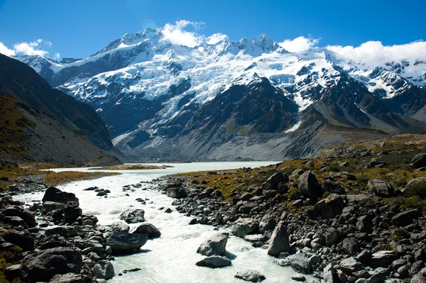 Bela vista e glaciar no Parque Nacional Mount Cook, South Island, Nova Zelândia — Fotografia de Stock