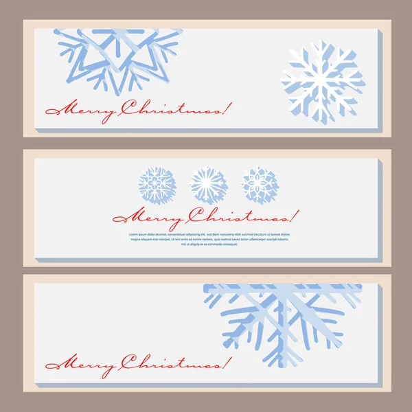 Набор Горизонтальных Баннеров Бумажными Снежинками Векторная Иллюстрация — стоковый вектор