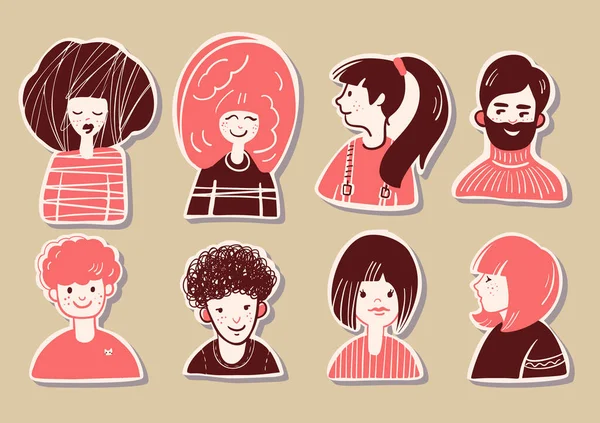 Retratos Personas Conjunto Vectorial Avatares Aislados Sobre Fondo Blanco — Vector de stock