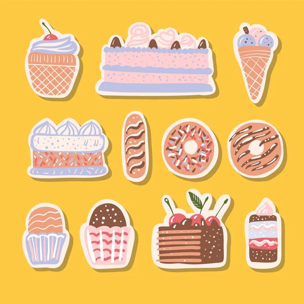 Conjunto Adesivos Com Doces Isolados Fundo Ilustração Vetorial — Vetor de Stock