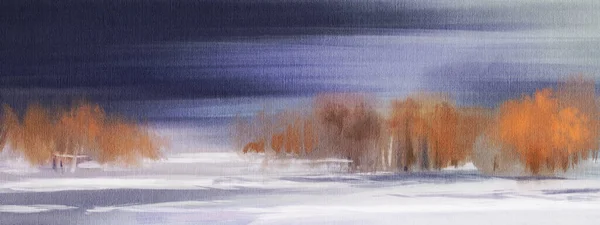 Paesaggio Invernale Con Foresta Pittura Olio Illustrazione Disegnata Mano Illustrazione — Foto Stock