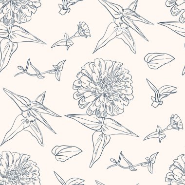 Çiçekli siyah beyaz desenli. Vektör illüstrasyonu