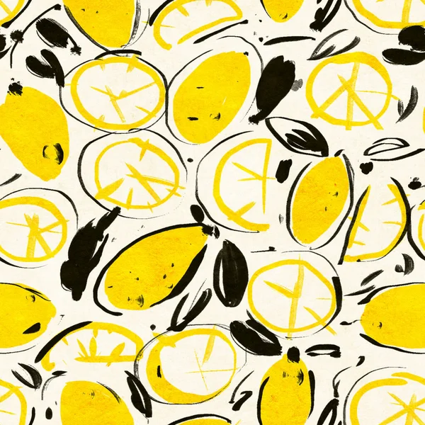 Patrón Sin Costuras Con Limones Ilustración Hecha Mano Dibujo Tinta —  Fotos de Stock
