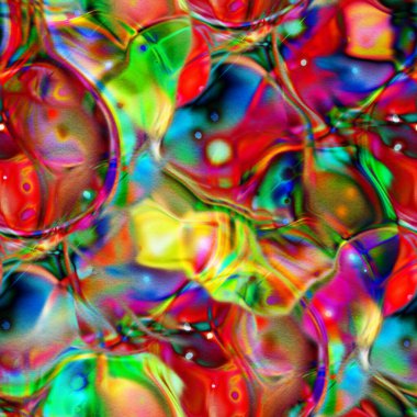 Şenlikli arka planlar ve ambalaj kağıtları için parlak şeffaf kabarcıkları olan kusursuz bir desen. 3d dijital illüstrasyon