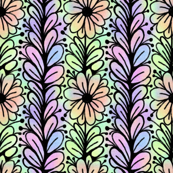 Patrón Sin Costuras Con Flores Brillantes Primavera Pintura Digital — Foto de Stock