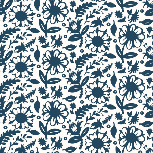Black White Seamless Pattern Flowers Vector Illustration — Stock Vector