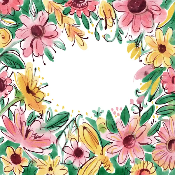 Fondo Acuarela Con Flores Abstractas Lugar Para Texto Ilustración Dibujada — Foto de Stock