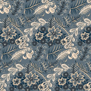 Kusursuz desenli, karalama tarzında çiçekler. Vektör illüstrasyonu. 