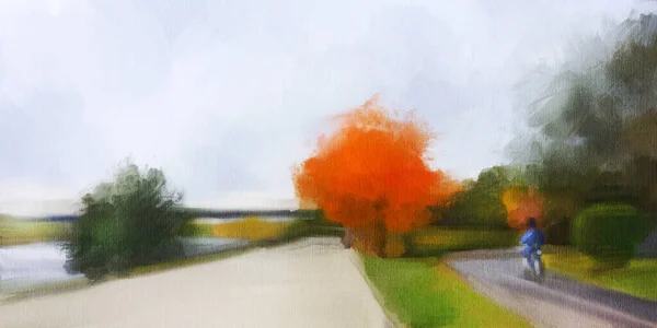 Impressionnisme Abstrait Paysage Automne Peinture Moderne Illustration Dessinée Main — Photo