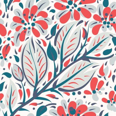 Kusursuz desenli, karalama tarzında çiçekler. Vektör illüstrasyonu. 