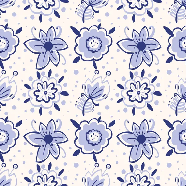 Nahtloses Muster Mit Blumen Doodle Stil Vektorillustration — Stockvektor