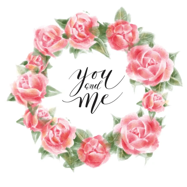 Кругла Рамка Акварельними Трояндами Мальована Вручну Ілюстрація — стокове фото