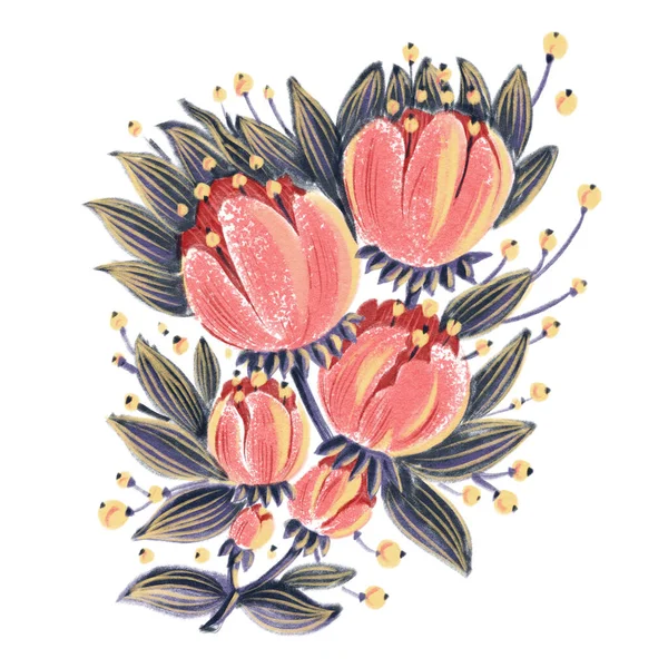 Květinové Pozadí Prostorem Pro Text Akrylové Malování Ručně Kreslená Ilustrace — Stock fotografie