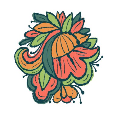 Dekoratif unsur beyaz arkaplanda izole edilmiş. Çoklu renkli Paisley izi. Vektör illüstrasyonu