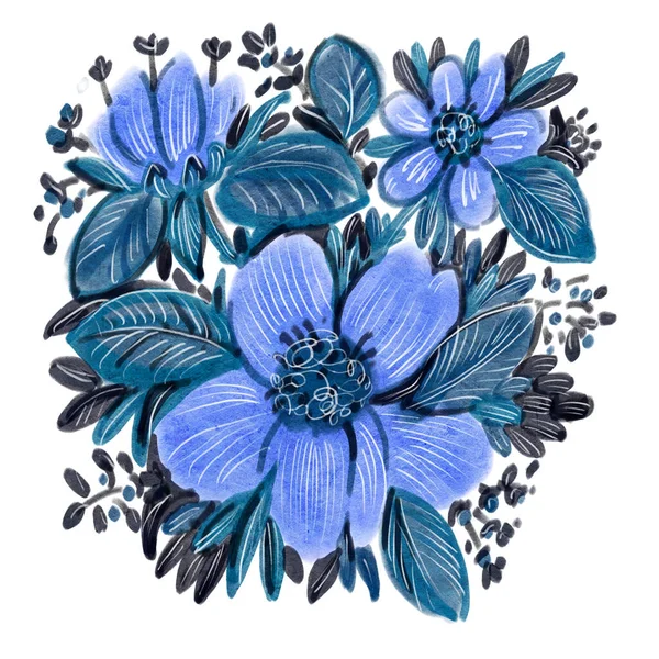 Květiny Izolované Bílém Pozadí Digitální Malba Ručně Kreslená Ilustrace — Stock fotografie