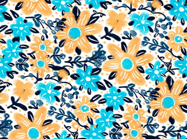 Seamless Pattern Bright Tropical Flowers Summer Fabrics Acrylic Painting Hand — Stock Photo, Image