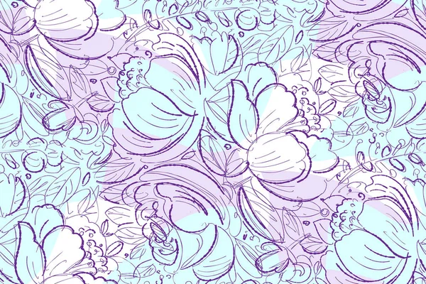 Nahtloses Muster Mit Blumen Doodle Stil Vektorillustration — Stockvektor