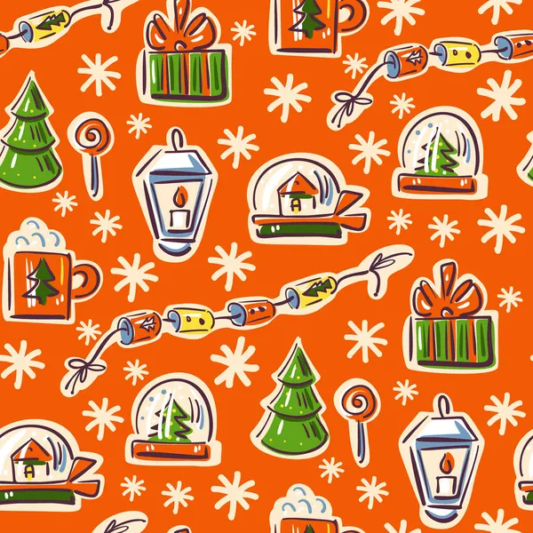 落書きスタイルでシームレスなクリスマスのパターン ベクトル図 — ストックベクタ