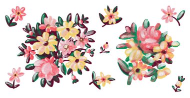 Beyaz arka planda izole edilmiş çiçekler. Dijital resim.