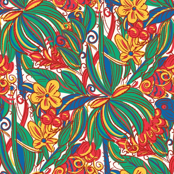 Patrón Sin Costuras Con Flores Estilo Garabato Ilustración Vectorial — Archivo Imágenes Vectoriales