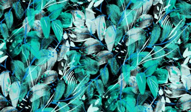 Yapraklı kusursuz desen. Dijital resim. El çizimi illüstrasyon. 