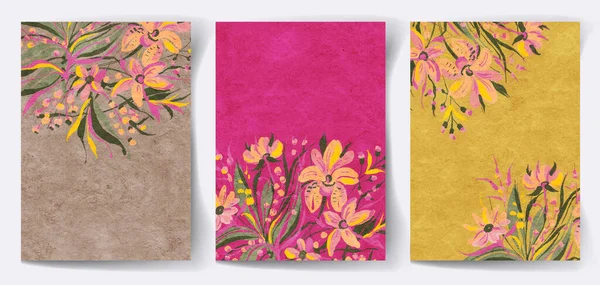 Floraler Hintergrund Mit Platz Für Text Acrylmalerei Handgezeichnete Illustration — Stockfoto