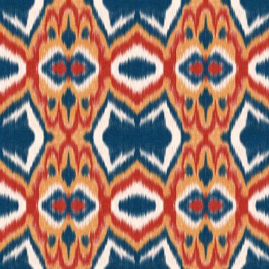 Kusursuz Ikat Deseni. Tekstil tasarımı, duvar kağıdı, yüzey dokuları, ambalaj kağıdı için soyut arkaplan.