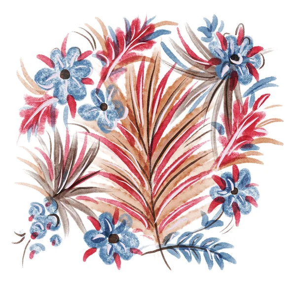 Flores Isoladas Sobre Fundo Branco Pintura Digital Ilustração Desenhada Mão — Fotografia de Stock