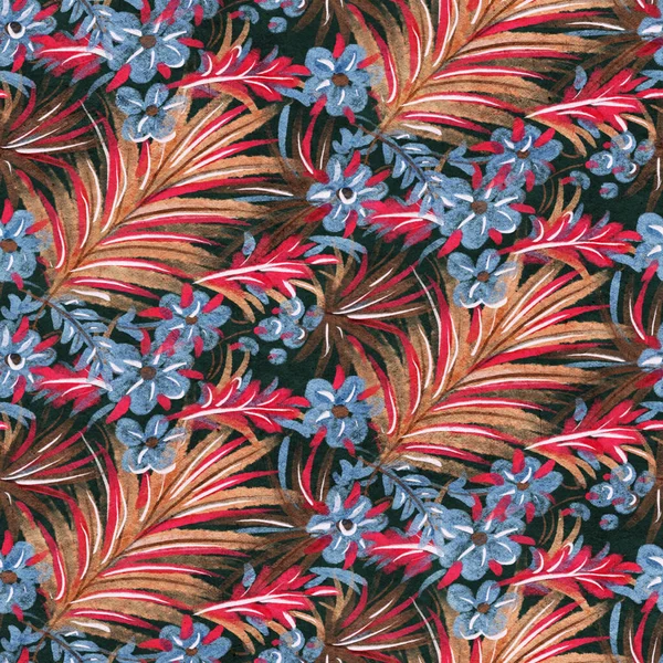 Seamless pattern with bright spring flowers. Digital painting.
