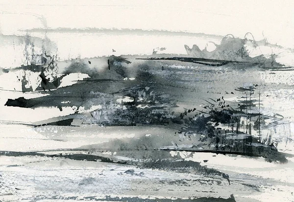 Soyut kış manzarası. Suluboya ve mürekkeple çizilmiş bir resim. El çizimi illüstrasyon.