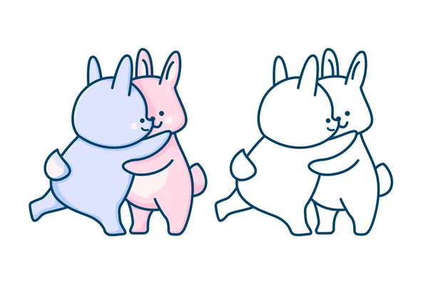 Ilustración Dibujada Mano Divertidos Conejos Dibujos Animados Versión Pintada Monocromática — Vector de stock