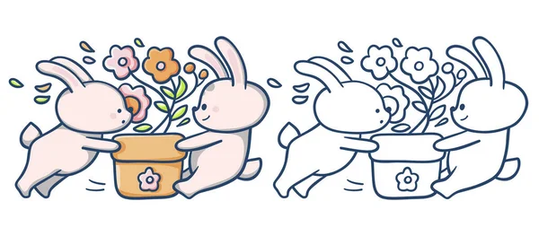 Ręcznie Rysowane Ilustracja Kreskówka Funny Bunny Wersja Malowana Monochromatycznych Wektor — Wektor stockowy