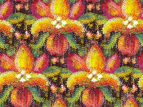 Seamless Pattern Bright Tropical Flowers Summer Fabrics Embroidery Hand Drawn — Stock Photo, Image