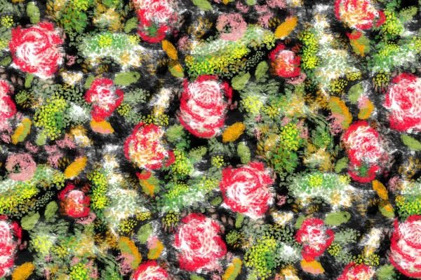 夏の生地のための明るい熱帯の花とシームレスなパターン アクリル絵具 手描きイラスト — ストック写真