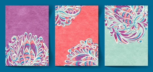 Set Backgrounds Multicolor Paisley Print Hand Drawn Illustration — стоковое фото