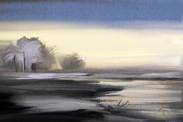 Abstract Impressionism Winter Landscape Modern Painting Hand Drawn Illustration — Stock Photo, Image