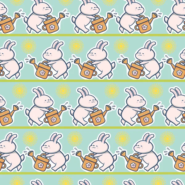 Seamless Pattern Funny Cartoon Bunnies Hand Drawn Illustration Vector — Stock Vector