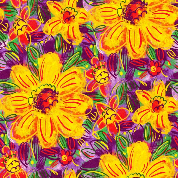 Padrão Sem Costura Com Flores Tropicais Brilhantes Para Tecidos Verão — Fotografia de Stock