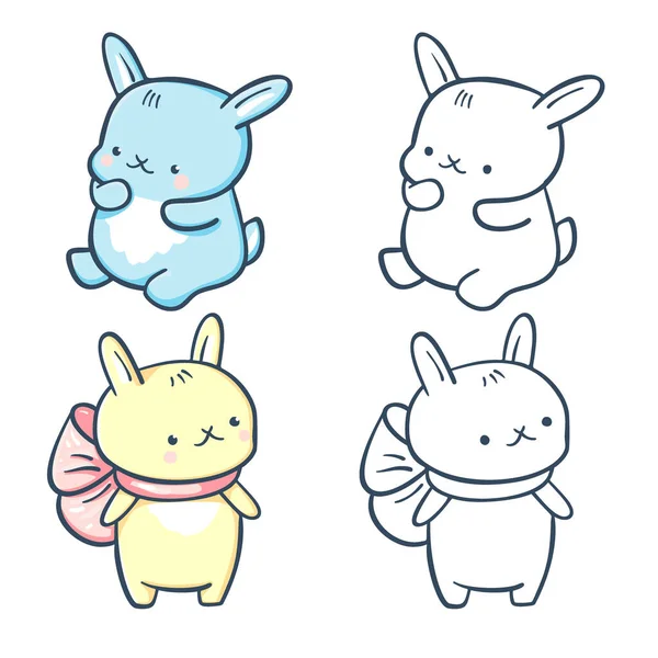 Ilustración Dibujada Mano Divertidos Bunnyes Dibujos Animados Versión Pintada Monocromática — Vector de stock