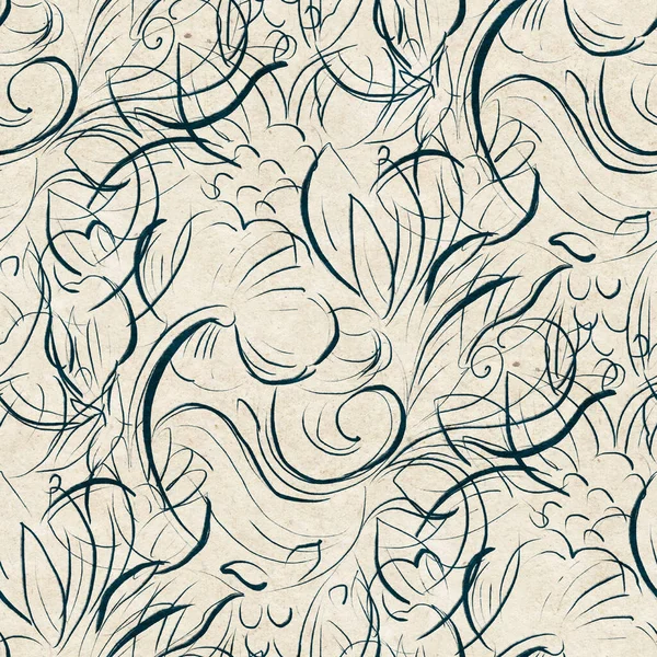 Zwart Wit Naadloos Patroon Met Bloemen Inkttekening Handgetekende Illustratie — Stockfoto