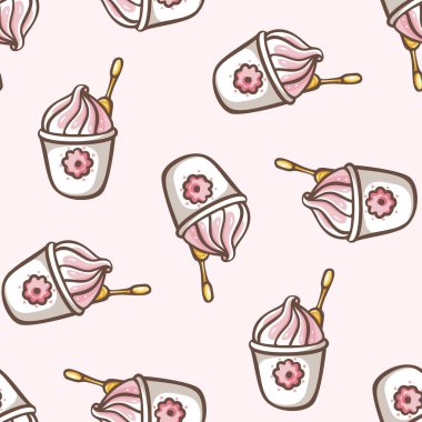 Donmuş yoğurt ile kusursuz desen. Elle çizilmiş illüstrasyon. Vektör 